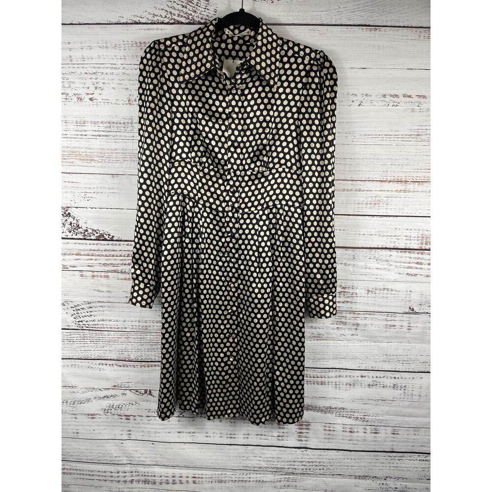 Nanette Lepore Dress Women's 2 Black Polka Dot Silk Shirt Fit Flare Knee Length